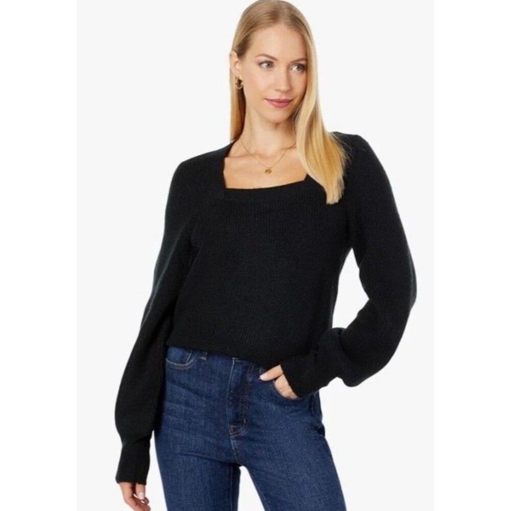 Madewell XXL Black Melwood Square Neck Pullover Sweater In Coziest Yarn